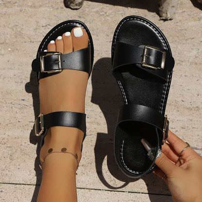 Dames platte zomersandalen met dubbele gesp