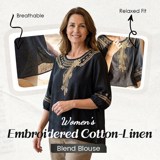 Dames Geborduurd Katoen-Linnen Blouse