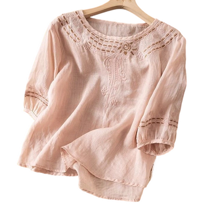 Dames Geborduurd Katoen-Linnen Blouse