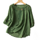 Dames Geborduurd Katoen-Linnen Blouse