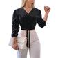 Elegante Damesblouse met V-hals en Strikceintuur