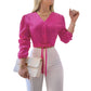 Elegante Damesblouse met V-hals en Strikceintuur