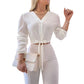Elegante Damesblouse met V-hals en Strikceintuur
