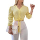 Elegante Damesblouse met V-hals en Strikceintuur