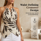 🔥TREND VAKANTIE 🍑 Abrikoos kleurig haltertop ademend textiel met taille accent