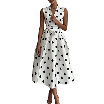 Dames Polka Dot Mouwloze V-hals Jurk