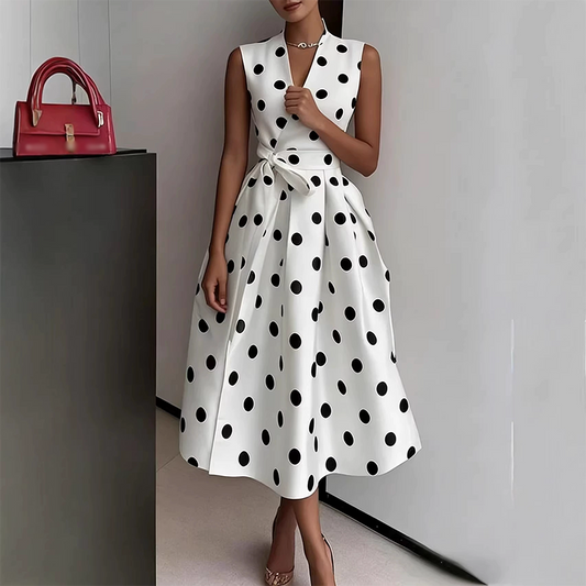 Dames Polka Dot Mouwloze V-hals Jurk
