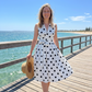 Dames Polka Dot Mouwloze V-hals Jurk