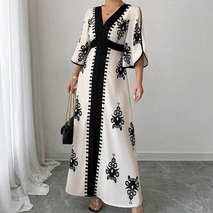🔥50K+ VERKOCHT HALVE PRIJS💙 V-hals maxi jurk etnische print hoge taille S-5XL
