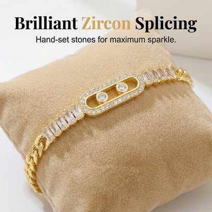 ✨🔥 PROMO -50% ! Bracelet Chaîne Cubaine Femme Plaqué Or – Zircon Cubique Brillant Assemblage Précis, Étiquette Rectangulaire Creuse Géométrique, Fermoir Rabat Sécurisé · Cadeau Luxe · 19 cm 💎
