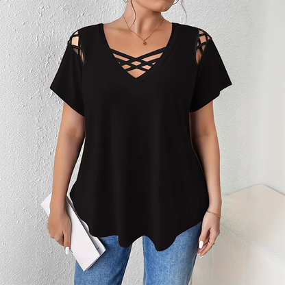 Dames Chic Kruis-Kruis V-Hals T-Shirt