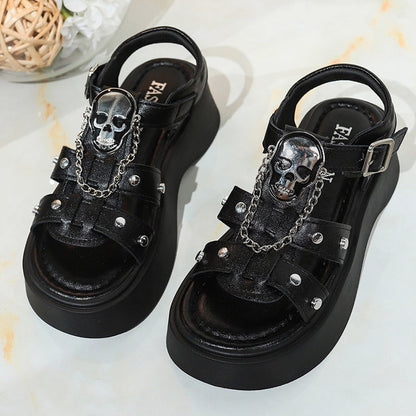 Dames Gothic Skull Platform Sandalen