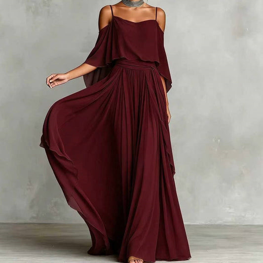 Dames Elegante Cold Shoulder Vloeiende Maxi Jurk