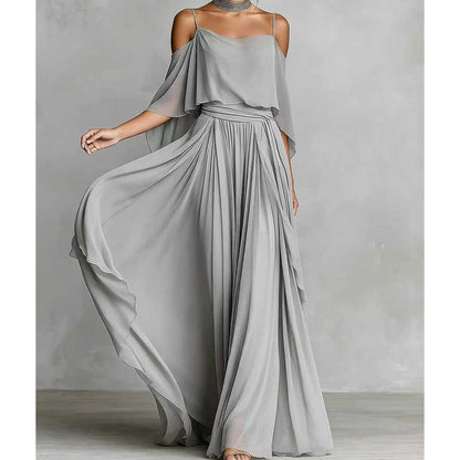 Dames Elegante Cold Shoulder Vloeiende Maxi Jurk