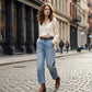 Dames Hoge Taille Cropped Barrel Jeans