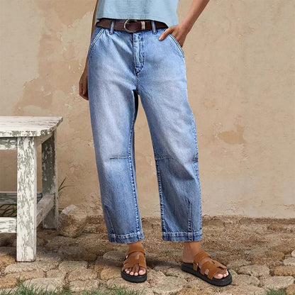 Dames Hoge Taille Cropped Barrel Jeans