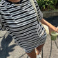🌸 NU 50% KORTING! 🌸 Amerikaans Vintage 2-Delig Set – Gestreept T-Shirt + Hoge Taille Shorts