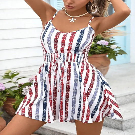 Dames Mouwloze Wikkel Stijl Gestreepte Zomer Romper