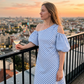Dames Elegante Gestreepte Off-Shoulder Jurk