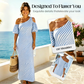 Dames Elegante Gestreepte Off-Shoulder Jurk
