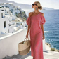 Dames Elegante Gestreepte Off-Shoulder Jurk
