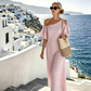 Dames Elegante Gestreepte Off-Shoulder Jurk