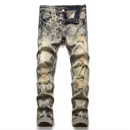 Heren Slim Fit Gescheurde Denim Jeans
