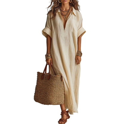 Dames Minimalistisch Effen Kleur Maxi Jurk