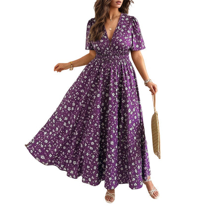 Dames Elegante Bloemen V-Hals Jurk