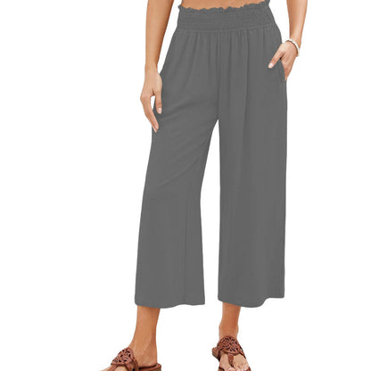 Dames Hoge Taille Gesmockte Wijdbeens Broek