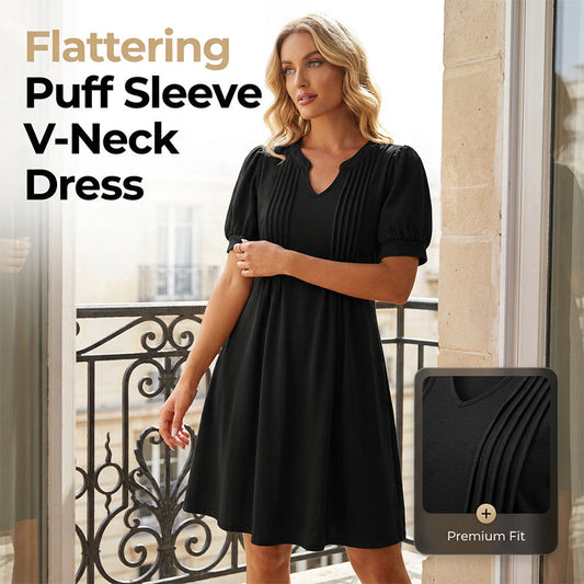 Dames Elegante Pofmouw V-Hals Jurk