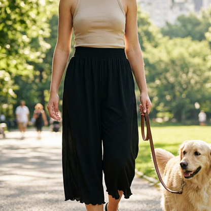 Dames Hoog-Elastische Geplooide Wijdbeens Cropped Broek