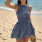 Mouwloze Gingham Gesmockte Mini Jurk