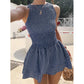 Mouwloze Gingham Gesmockte Mini Jurk