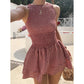 Mouwloze Gingham Gesmockte Mini Jurk
