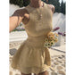 Mouwloze Gingham Gesmockte Mini Jurk