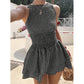 Mouwloze Gingham Gesmockte Mini Jurk