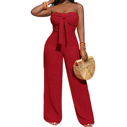 Dames Strapless Hoge Taille Wijde Pijp Jumpsuit