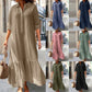 👗 TIJDELIJK 50% KORTING! ✨ Dames Vintage Revers Hals Lange Jurk – Asymmetrische Zoom, Zachte Stof, Tijdloze Stijl 🌸
