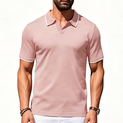 Heren Casual V-hals T-shirt Contrastbies Korte Mouw Zomertop