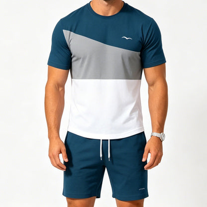 👕 50% KORTING NU! 🎨 Heren Colorblock T-shirt & Shorts Set – Zachte katoen & ademend – Perfect voor zomer, sport of ontspanning – stijlvol en comfortabel 🩳✨