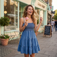 Dames Mouwloze Knielengte Denim Jurk