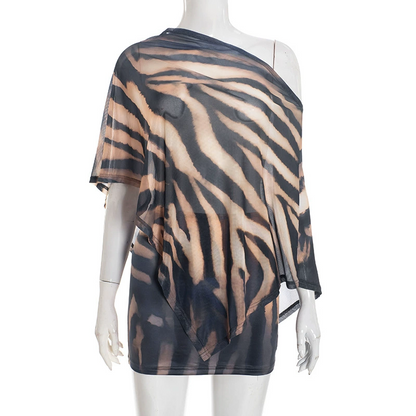 Asymmetrische Sjaal Top & Hoge Taille Rok Set