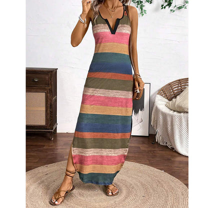 Dames Ademende Comfort Gestreepte Maxi Jurk