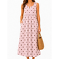 Dames Mouwloze Polka Dot Maxi Jurk met Zakken V-Hals Zomer Sundress