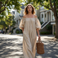 Dames Off-Shoulder Maxi Jurk Lantaarnmouw Jurk