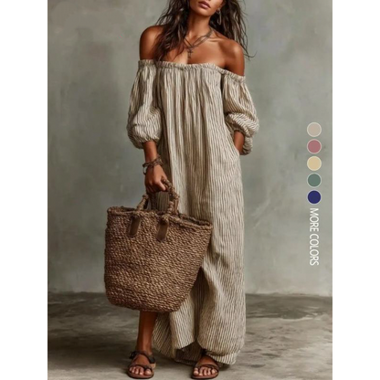 Dames Off-Shoulder Maxi Jurk Lantaarnmouw Jurk