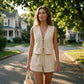 Dames Zomer Strikvoorkant Vest en Shorts Set