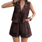 Dames Zomer Strikvoorkant Vest en Shorts Set