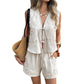 Dames Zomer Strikvoorkant Vest en Shorts Set